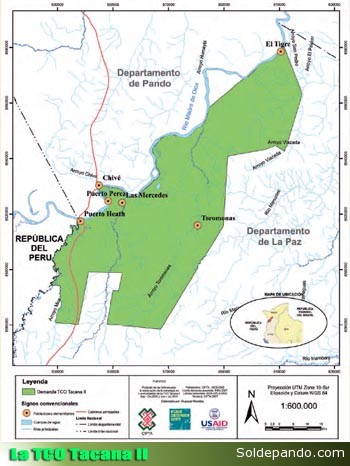 TCO Tacana, mapa. La iniciativa Tacana en su territorio de origen