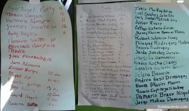 Listas de los inocentes pacientes en varios centros hospitalarios. Niños de entre 6 y 16 años de edad.