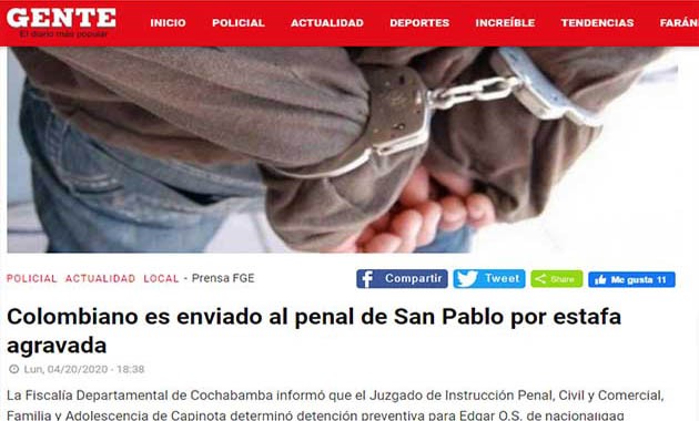 GALERÍA | Edgar Ozuna preso en Quillacollo