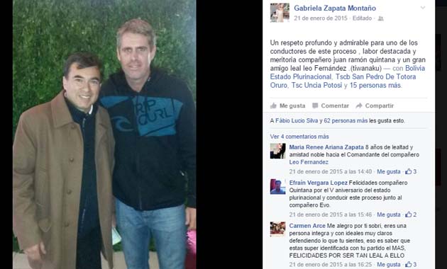 Gabriela Zapata dedica sendos elogios al Ministro de la Presidencia en su red social. | Foto Facebook