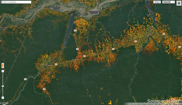 Mapa forestal que muestra la deforestación histórica en la Amazonia.