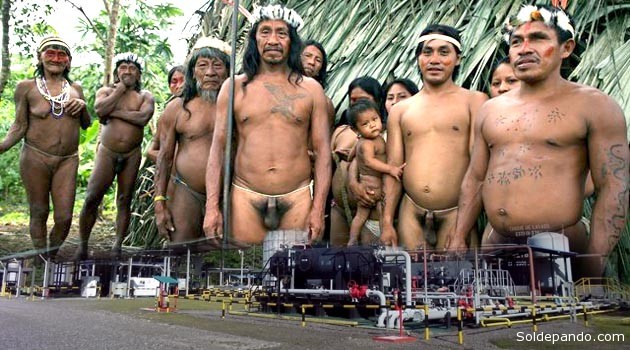 El pueblo Waroani ve amenazada su cultura por la presencia de una subsidiaria de la trasnacional norteamericana Chevron en su territorio. | Fotomontaje Sol de Pando