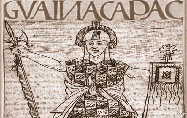 Fragmento del dibujo con la figura del inca Huayna Cápac realizado por Felipe Guamán Poma de Ayala en su "Primer Nueva Crónica y Buen Gobierno", manuscrito redactado entre los años 1600 y 1615. | Reproducción Sol de Pasdo