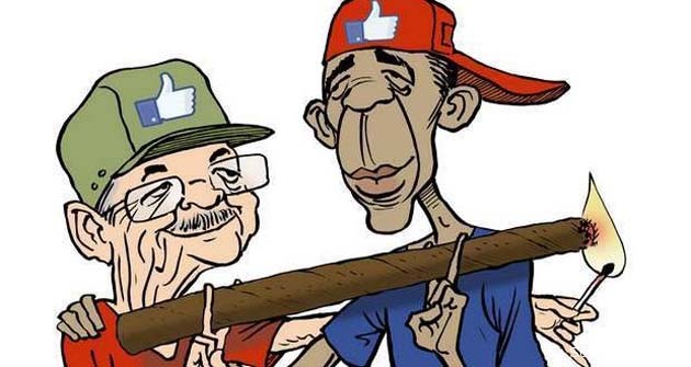 La histórica alianza entre Raúl Castro y Barack Obama según el caricaturista belga Michel Kichka.